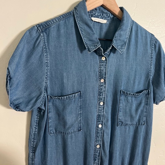 Lovestitch Denim Blue Shirt Dress Short Sleeves Button Front Tie Waist Medium - Picture 5 of 7